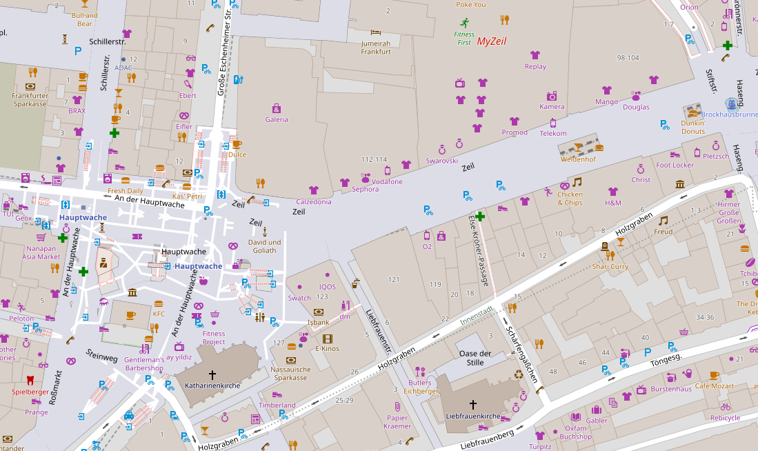 Ausschnitt der Frankfurter Innenstadt von OpenStreetMap