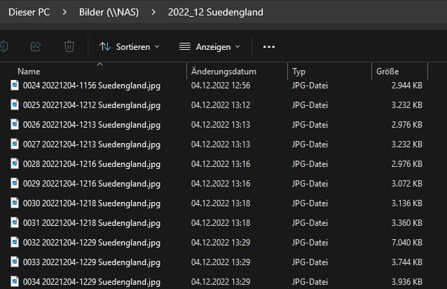 Explorer Liste von mehreren Bilddateien, welche nach einem einheitlichen Schema benannt sind.